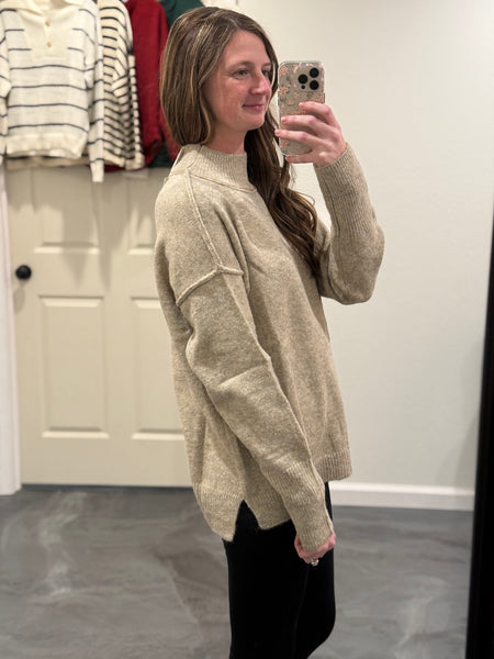 Taupe Mock Neck Sweater