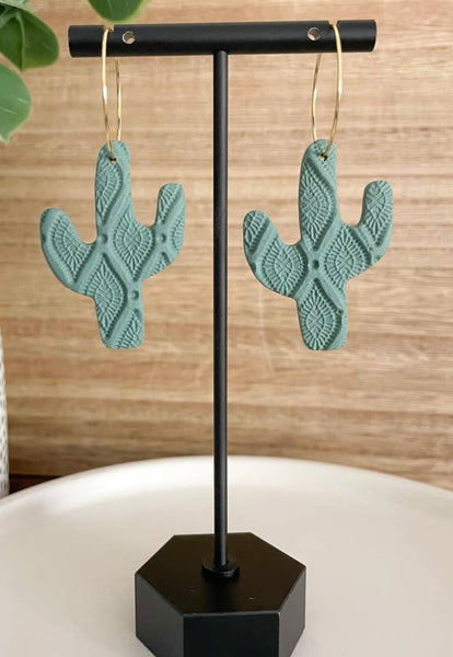 Boho Green Cactus Clay Earrings